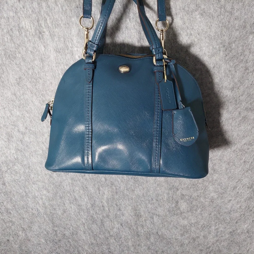 Coach Leather Satchel Crossbody Bag Dark Teal‎ Gold Hardware Top Handle